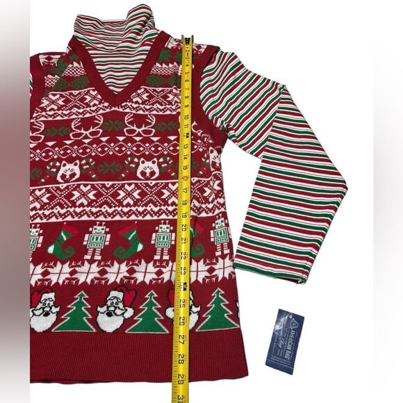 NWT American Rag Ugly Christmas Sweater Turtleneck Red Green Stripes Vest - Picture 6 of 8
